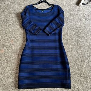 Ralph Lauren Blue & Black Sweater Slim Fit Rouched Dress